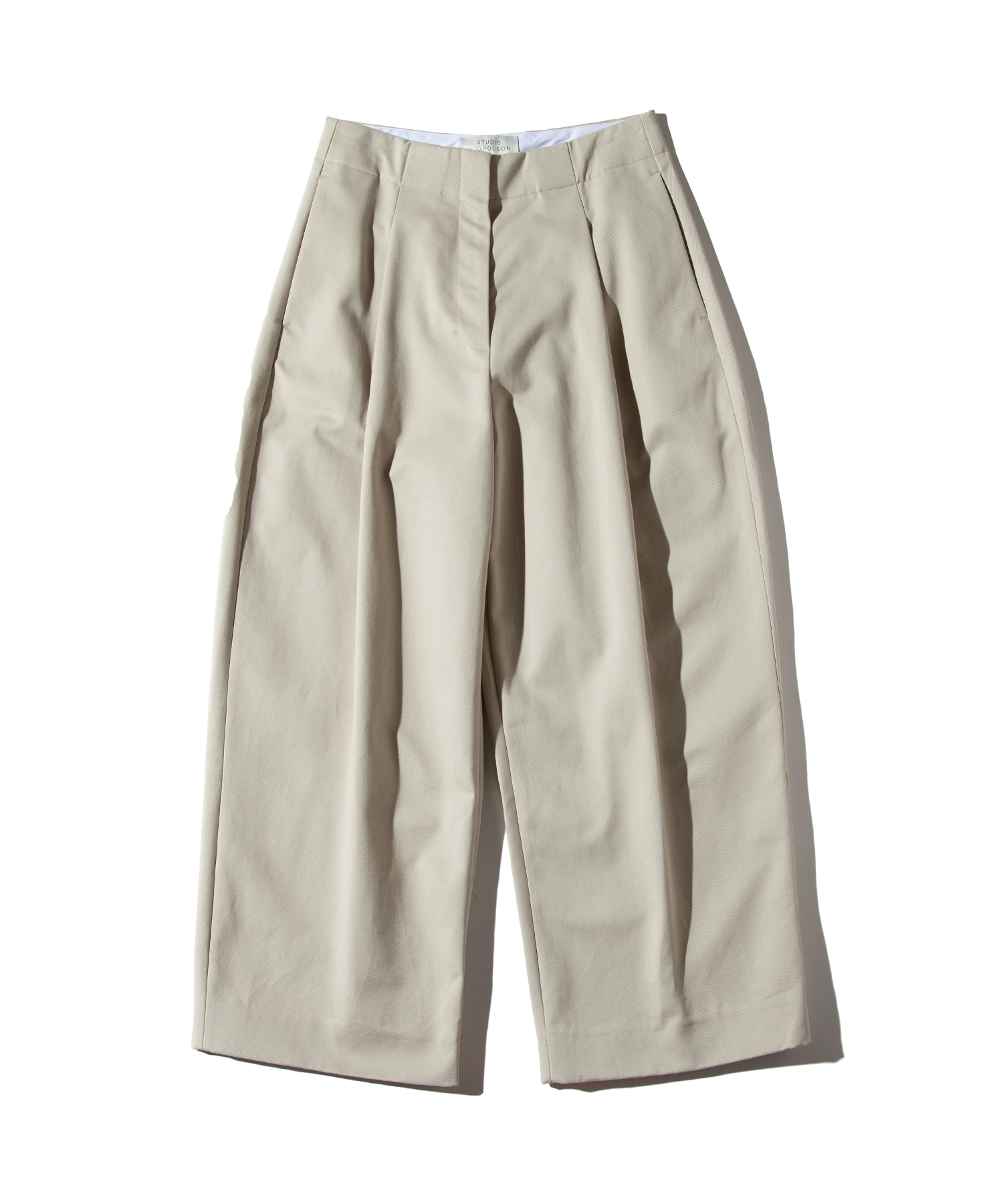 STUDIO NICHOLSON PEACHED COTTON TWILL VOLUME PLEAT PANTS