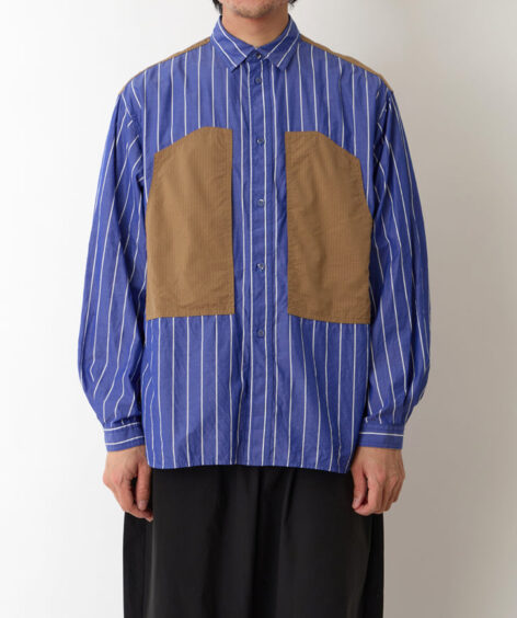White Mountaineering MID GUSSET SLEEVE STRIPE WORK SHIRT / ホワイトマウンテニアリング ミッドガセットスリーブストライプワークシャツ